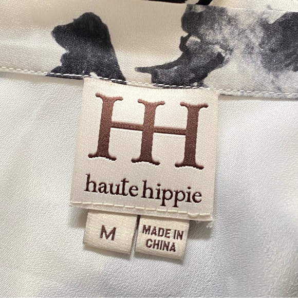 HAUTE HIPPIE swan black white floral dots silk mixed print maxi skirt - Picture 7 of 9